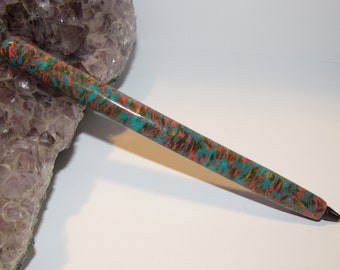 Coral, Aqua and Gold Reusable Polymer Clay Covered Pen Refillable Bic Great Gift for Teachers, Secretaries or Anyone on your list