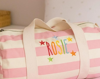 Personalized Kids Holdall: Striped Cotton Canvas Travel Bag