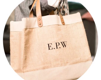 personalised black and leather jute shopper
