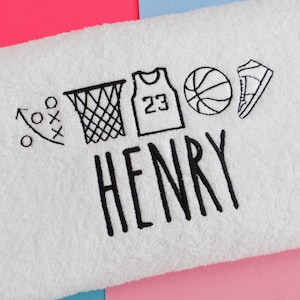Personalised Basketball Towel - Face Cloth, Hand Towel , Bath Towel, Embroidered basketball Towel , Personalised basketball towel
