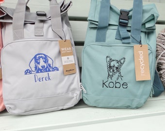 Embroidered Pet Portrait Backpack , Custom Recycled Backpack, Pet Portrait Backpack ,Embroidered Backpack , Custom Backpack, Dog Walking Bag