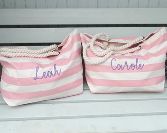 Personalized Striped Beach Bag: Embroidered Canvas Tote