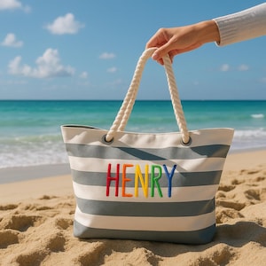 Personalised Rope Beach Bag, Canvas Shopping Bag, kids personalised beach bag , Hen Weekend, Birthday Gift - Perfect Gift , Beach Bags