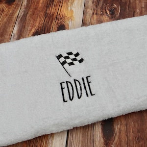Personalised racing towel - personalised racing  towel - chequered flag towel, flag towel , racing gift , flag gift