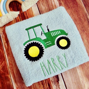 Embroidered Tractor Towel: Personalized Kids Bath Towel