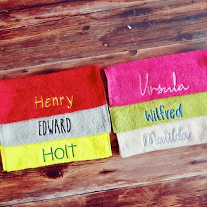 Personalised Towels, Supersoft, Quality 500gm Facecloths, Hand Towels and Bath towels, Embroidered with ANY NAME, Personalised Face Cloths
