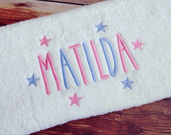 Personalized Embroidered Rainbow Name Towel: Luxury 650gsm