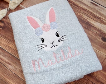 Serviette lapin personnalisée/serviette lapin brodée/serviettes de bain lapin lapin personnalisées/serviettes bébé personnalisées, cadeaux lapin