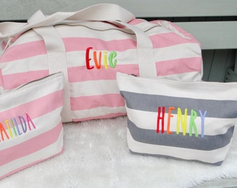 Childrens Holdall and wash Bag set - Kids Travel Bag and wash bag set- personalised holdall  - Girls rainbow Weekend bag - weekend bags
