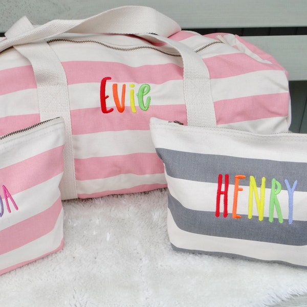 Childrens Holdall and wash Bag set - Kids Travel Bag and wash bag set- personalised holdall  - Girls rainbow Weekend bag - weekend bags