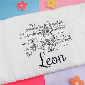 Toalla bordada de avión personalizada - Regalo de aviador de avión vintage