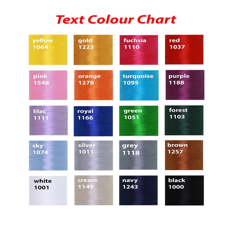 May include: A colour chart showing thread colours with corresponding numbers. The colours include yellow, gold, fuchsia, red, pink, orange, turquoise, purple, lilac, royal blue, green, forest green, sky blue, silver, grey, brown, white, cream, navy blue, and black.