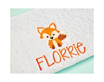 Personalised Fox Towel / Embroidered Fox Towel / Personalized Fox  Bath Towels / Woodland Towels - Personalised Fox Towels - Kids Fox Gifts
