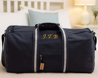 Sac week-end en toile personnalisé : sac de voyage initiale brodée, 45 litres