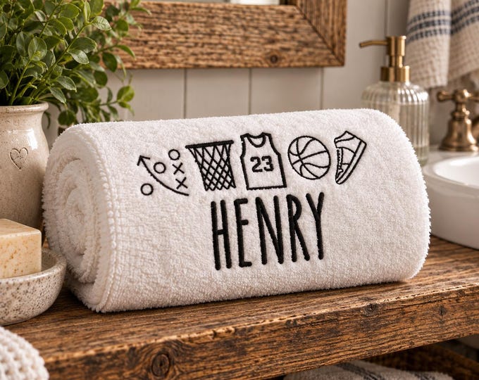 Personalised Basketball Towel – Custom Name Sports Towel | Embroidered Basketball Towel | Basketball Player Gift
