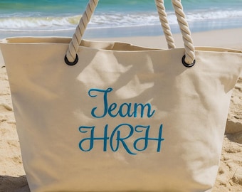 Personalisierte Canvas Strandtasche: Bestickte Tragetasche mit Seilgriff