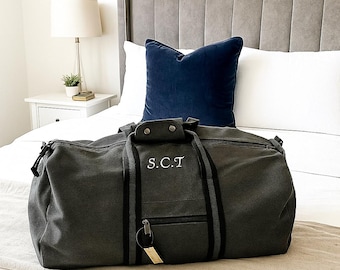Sac de sport en toile avec initiales brodées : sac de week-end personnalisé