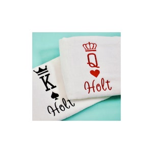King and Queen Towels - Personalised towels - Matching Towels - Monogrammed Towels -  Wedding Towels - Crown Design Towels - King Towel -