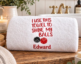 Personalisiertes Garten-Bowls-Handtuch – Individuell gestaltetes Rasen-Bowls-Handtuch – Geschenk für Bowling-Fans – Geschenk für Bowlingclubs – Personalisiertes Sporthandtuch