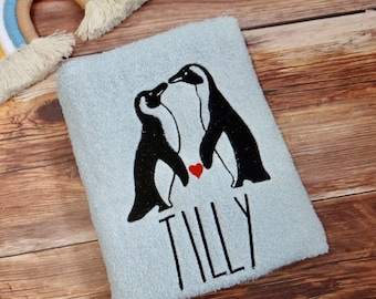 Personalisierte Handtücher, personalisierte Pinguin Handtuch, personalisierte Pinguin Geschenke, Pinguin Handtücher, Tierhandtücher, personalisierte Kinderhandtücher