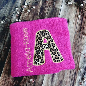 Personalised Girls Towel / Girls Swimming Towel / Kids Personalized  Towels / Flower Girl Gifts  / Leopard Print / Custom Name Towel