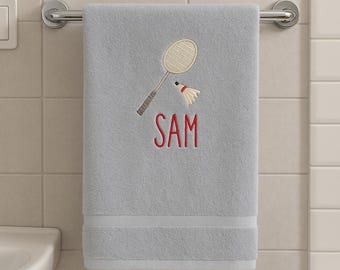Toalla de bádminton personalizada: nombre y raqueta bordados, regalo deportivo