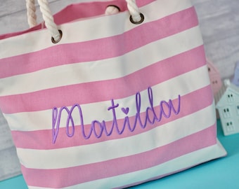 Personalized Striped Beach Bag: Embroidered Canvas Tote