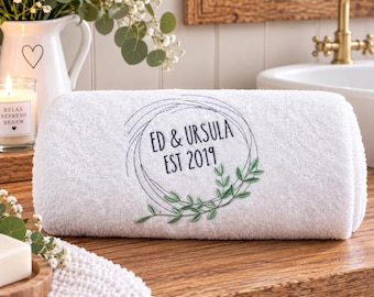 Asciugamani da matrimonio personalizzati, asciugamani con ghirlanda, asciugamani da matrimonio, decorazioni per casa di campagna, asciugamani di cotone per anniversario