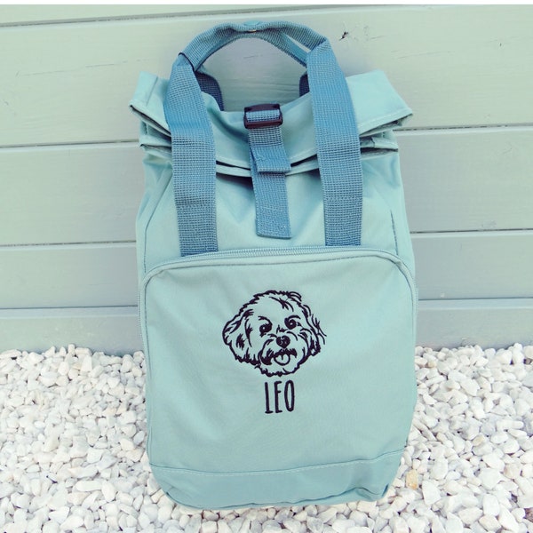 Embroidered Pet Portrait Backpack , Custom Recycled Backpack , Pet Portrait Backpack ,Embroidered Backpack , Custom Backpack, Dog Waling Bag
