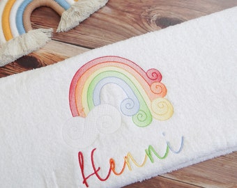 Personalized Rainbow Embroidered Bath Towel: Luxury 650gsm