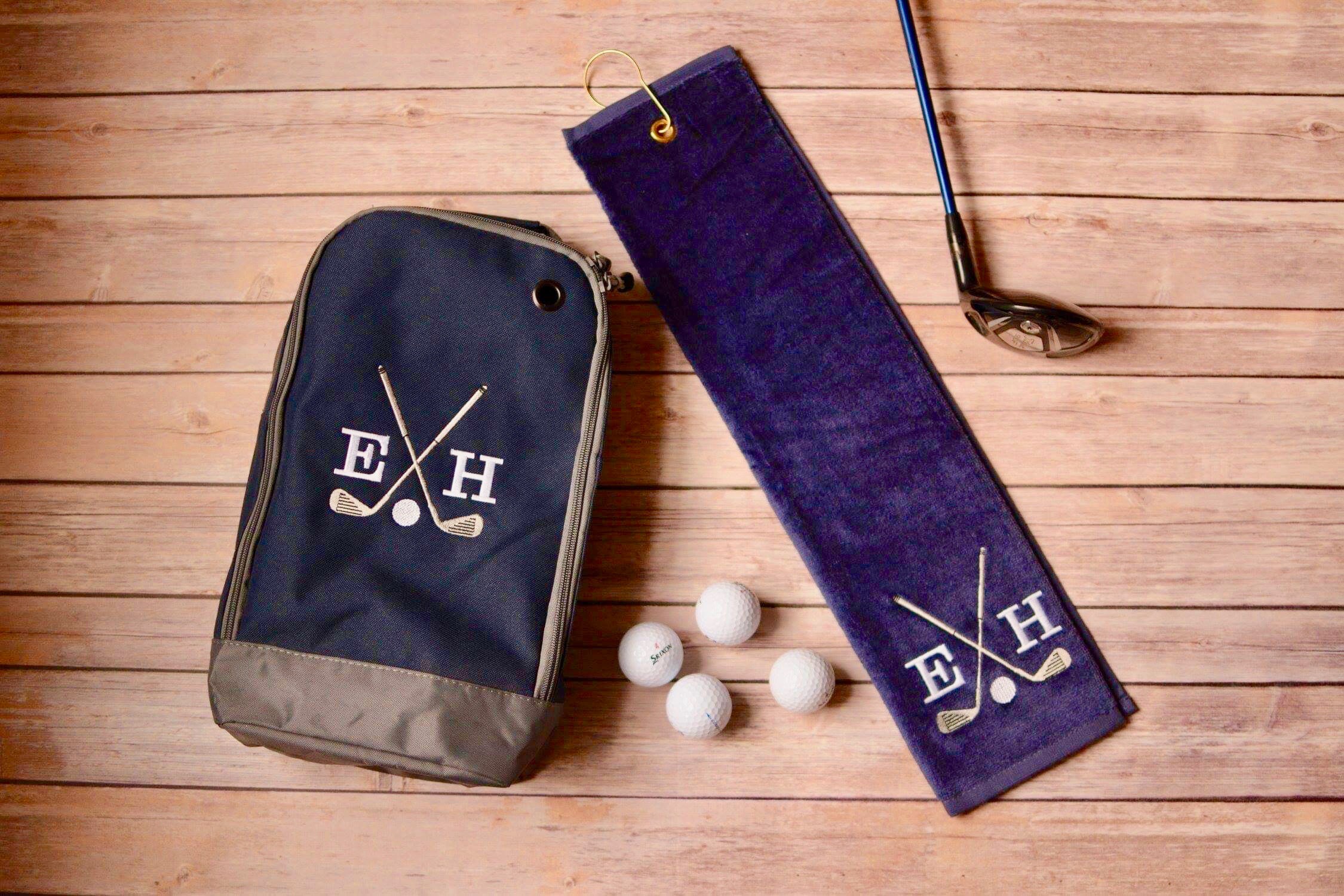 Personalised Golf Shoe Bag and Luxury Tri Fold Golf Towel. Etsy