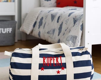 Personalized Kids Holdall: Striped Cotton Canvas Travel Bag