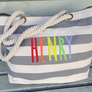 Personalisierte Seil Strandtasche, Canvas Einkaufstasche, Kinder personalisierte Strandtasche, Henne Wochenende, Geburtstagsgeschenk - perfektes Geschenk, Strandtaschen