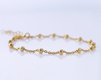 Delicate Satellite Bracelet – Sterling Silver Beaded Chain Anklet