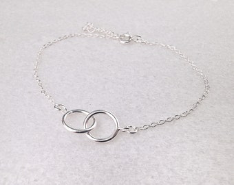 Bracelet amour Saint-Valentin - cercles infinis unité entrelacés - cadeau pour soeur, mère/fille, femme, partenaire, petite amie - argent sterling