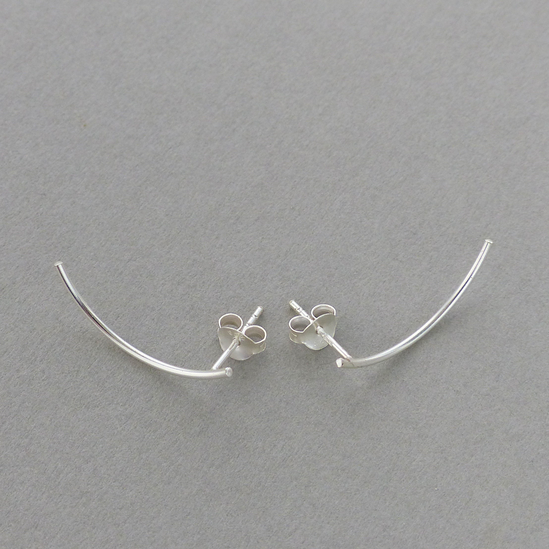 Sterling silver minimalist bar ear climbers - curved silver ear crawler studs - sterling silver, gold or rose gold plated