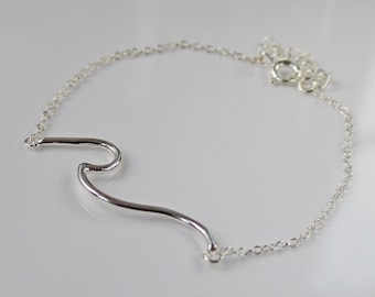 Ocean wave bracelet in sterling silver - extender chain - mermaid bracelet - surf beach jewellery - gift for her
