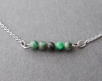 Dainty Emerald Bar Bracelet, Sterling Silver May Birthstone Jewelry