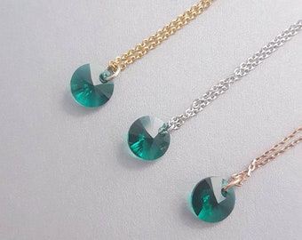 Crystal jewellery, emerald necklace • sterling silver chain • bridesmaid gift for her, birthstone • sterling silver, gold, rose gold