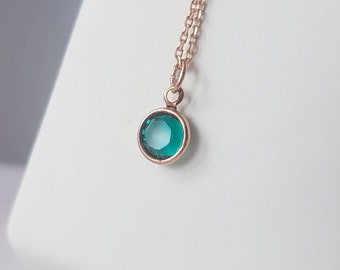 Emerald Green Necklace, May Birthstone Jewellery, Swarovski Charm • Gift for Her • Sterling Silver, Gold, Rose Gold