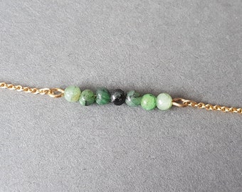 Emerald Bar Bracelet, Ombre Gemstone, Sterling Silver, May Birthstone