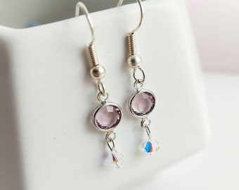 Alexandrite Swarovski Crystal Earrings, June Birthstone, Sterling Silver