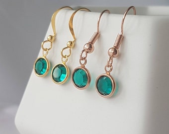 May birthstone swarovski earrings, emerald green dangle earrings, crystal drop earrings • May birthday gift for her