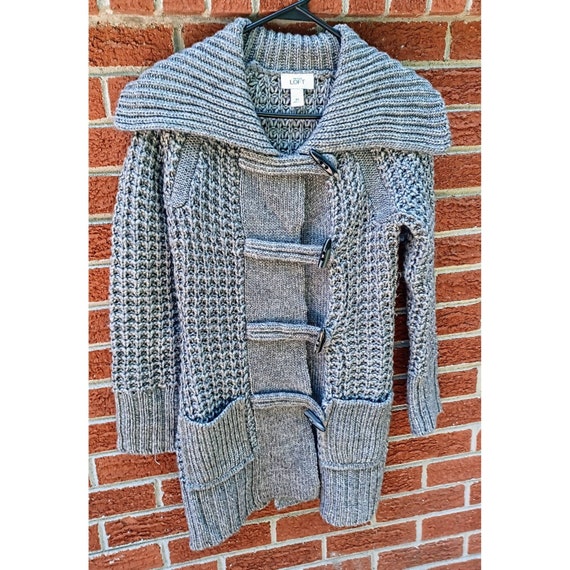 HappysmileStore Ann Taylor Loft Gray Wool Blend Sweater Cardigan - Cable Knit- Size Xs - Euc