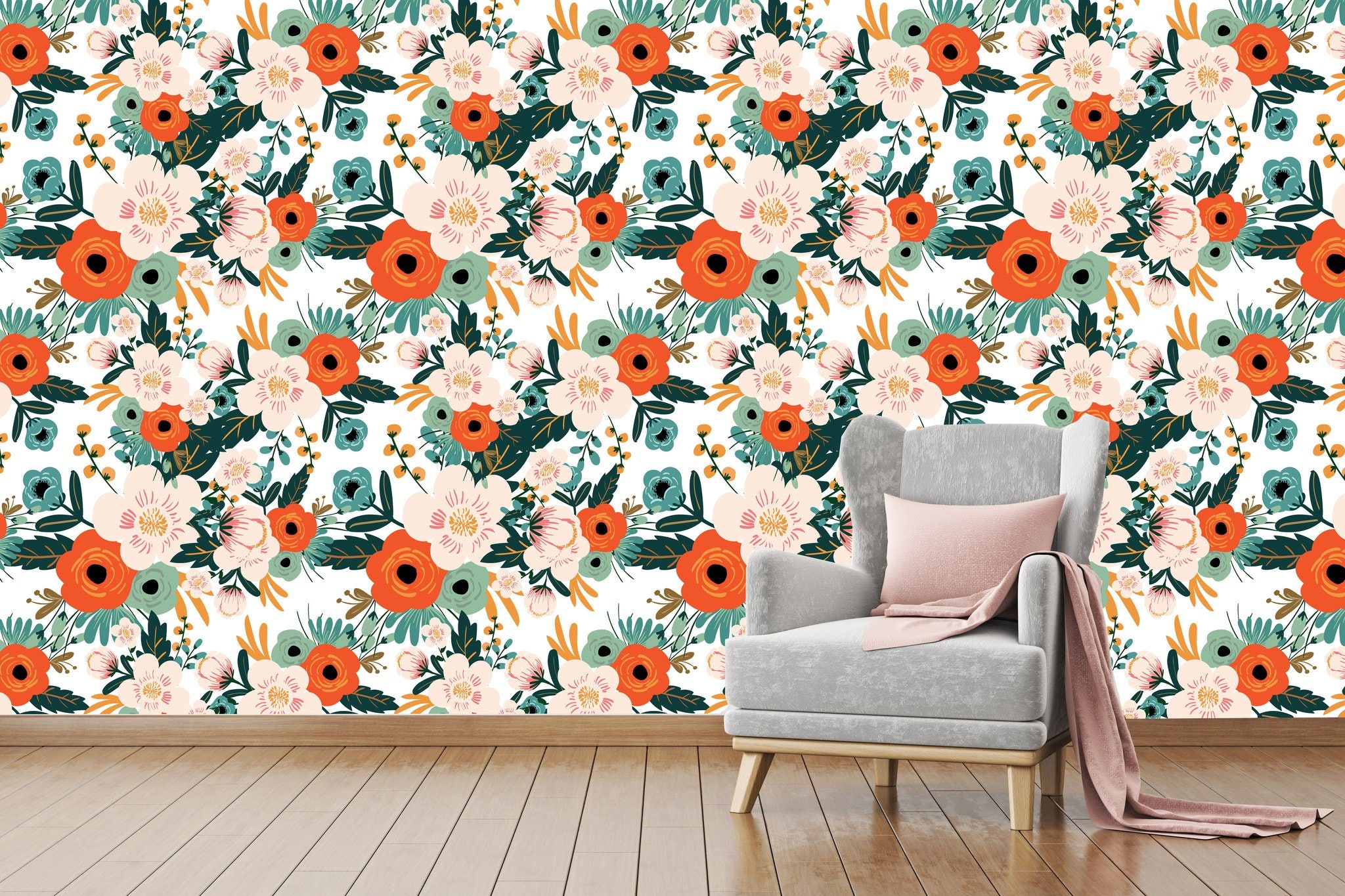 Vintage Floral Removable Wallpaper // Temporary Wallpaper Etsy