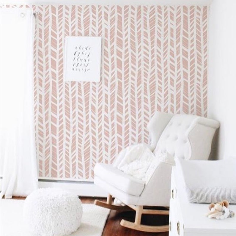 Pink Herringbone Removable Wallpaper // Temporary Wallpaper // Etsy