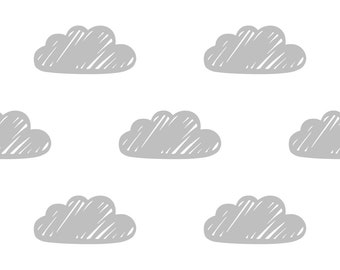 Gray Clouds Nursery Wallpaper, Peel and Stick Removable Wallpaper