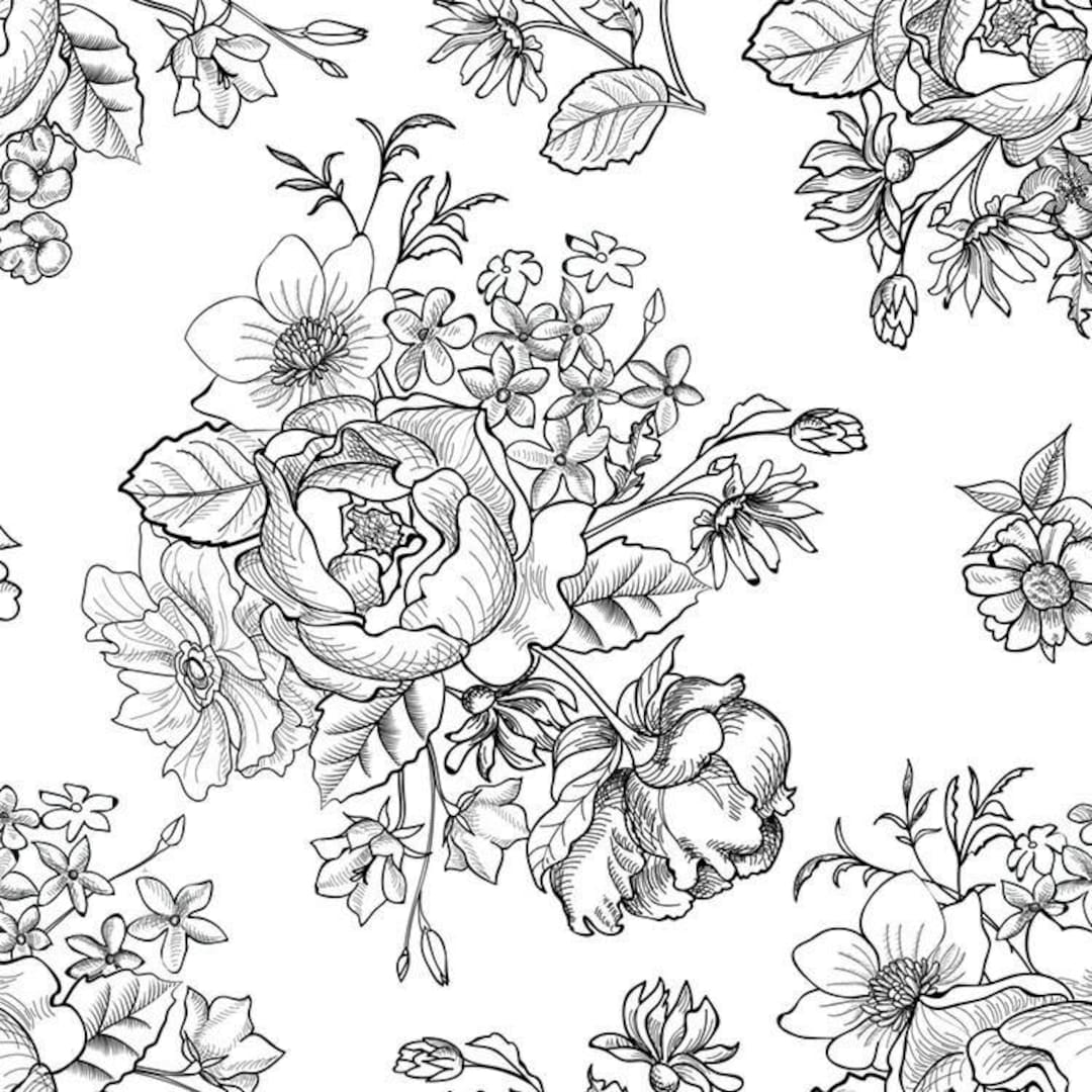 Black and White Floral Wallpaper // Removable Wallpaper // Temporary