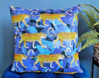 Leopard Cushion, Navy and Gold Cushion, Leopard Print, Leopard Art, Faux Suede, 45cm, Cushion cover OR Cushion and Pad, Navy and Gold Home