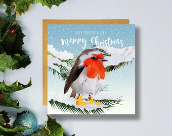 Robin Christmas Card, Robin Card, Merry Christmas Card, Cute Christmas Card, Robin Art